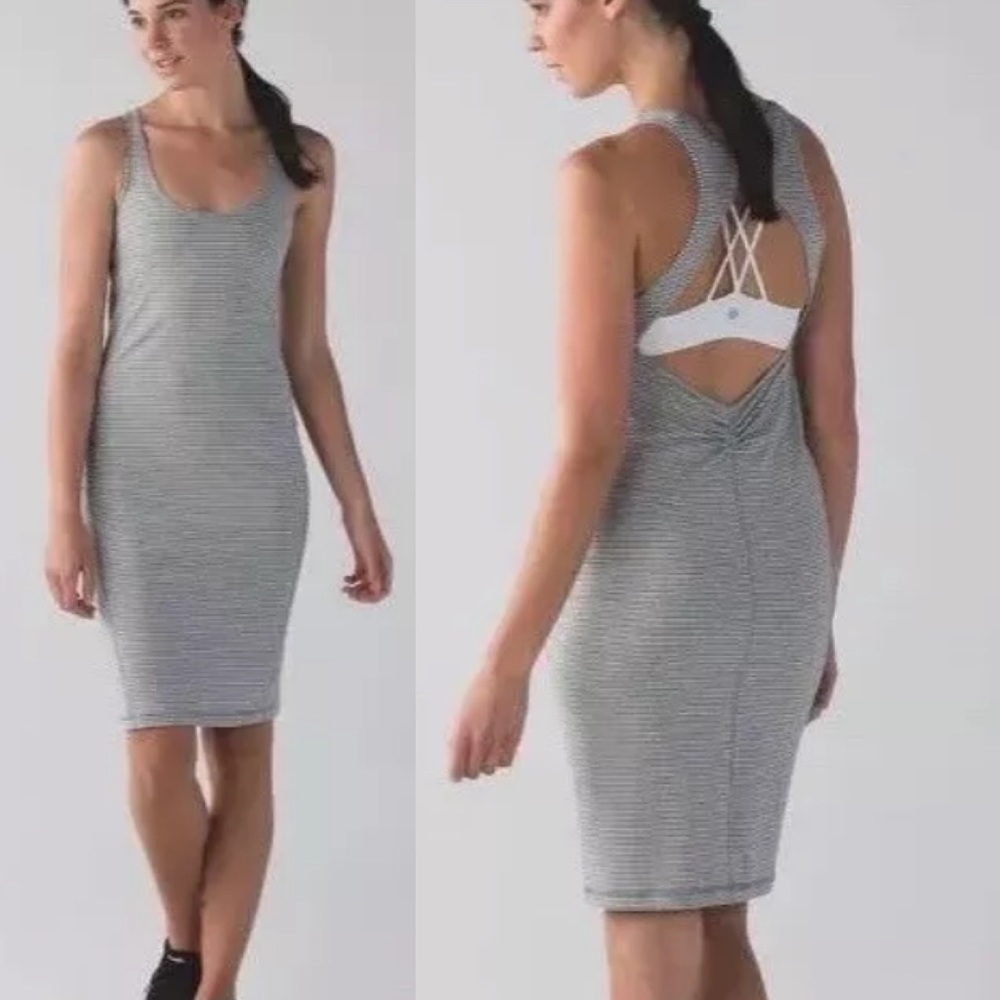 Lululemon go for it midi dress grey white stripe